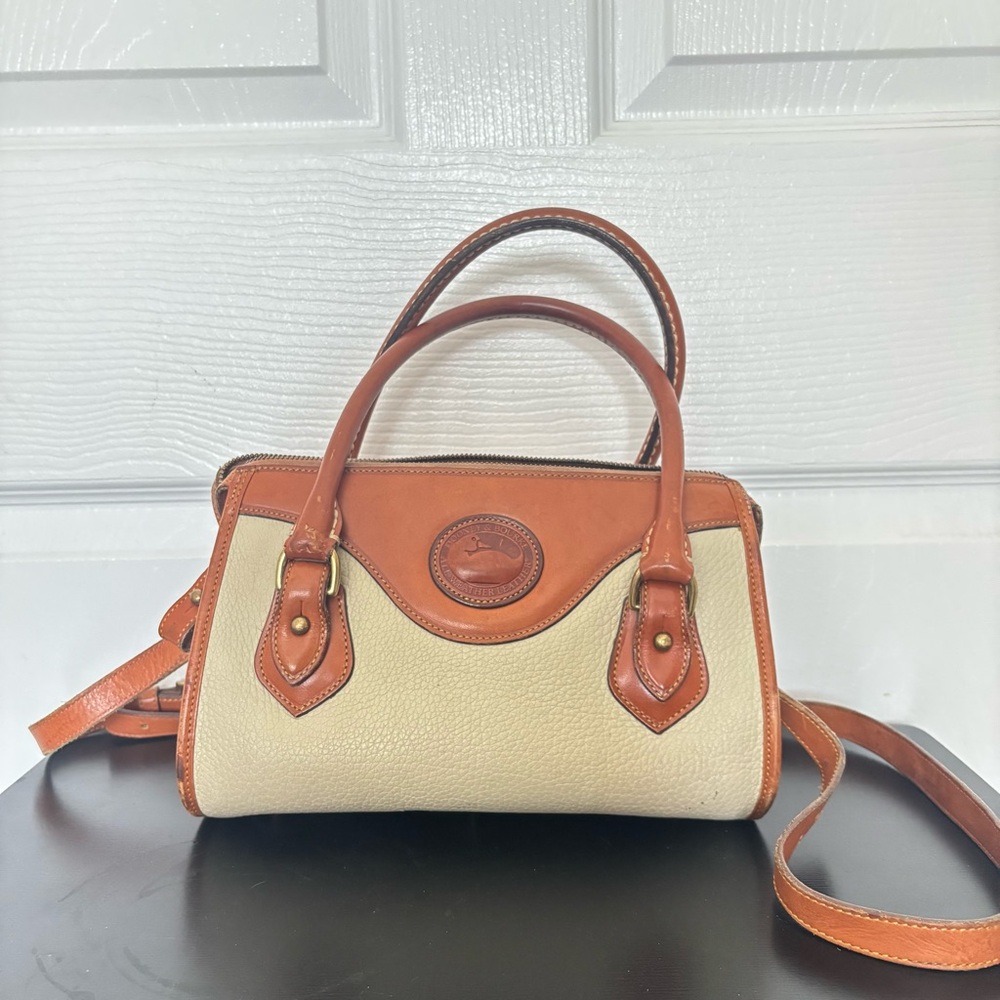 Vintage Dooney&Bourke All-Weather Leather Handbag/Crossbody Brown&Ivory